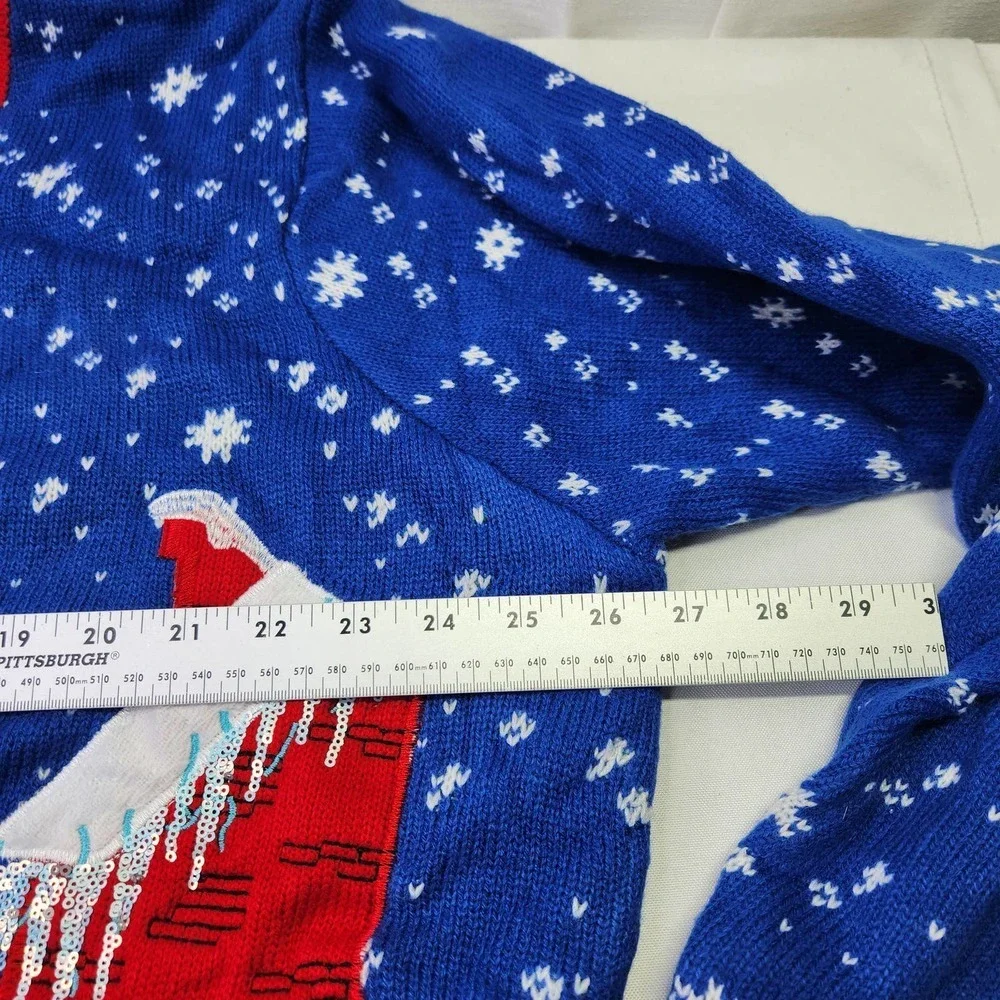 Jolly Sweaters Light Up Ugly Christmas Sweater Mens XXL Blue Snowman Sequin LED